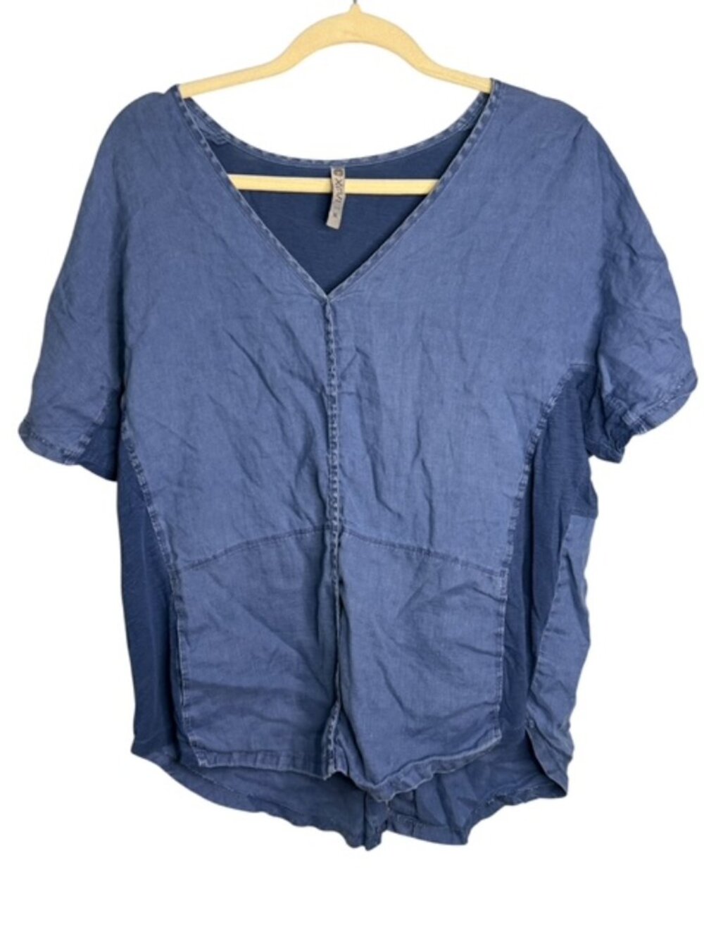 XCVI Blouse Women's XL Linen Lightweight Sheer Casual Blue
